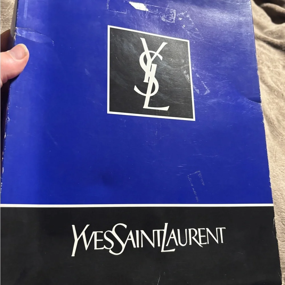 Yves Saint Laurent White Towel with Blue and Teal Stripes. New in the box